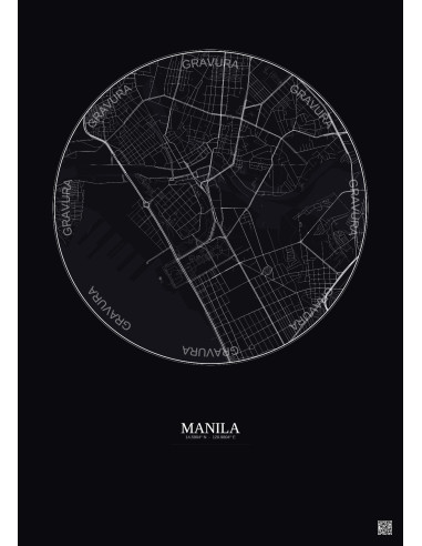 Affiche Manila – Poster carte de ville 2.5km | Gravura – Fond foncé