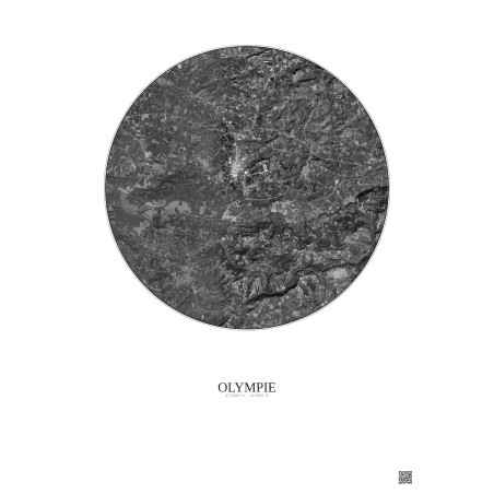 Affiche Olympie – Poster vue satellite 5km N&B | Gravura – Fond clair