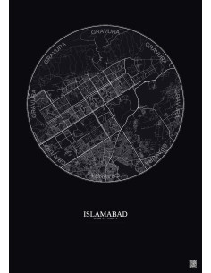 Affiche Islamabad – Poster carte de ville 10km | Gravura – Fond foncé 2