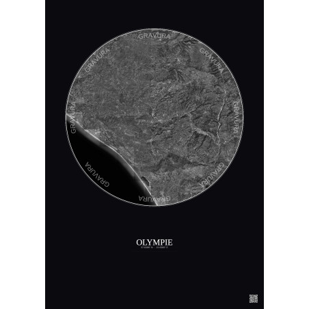 Affiche Olympie – Poster vue satellite 20km N&B | Gravura – Fond foncé