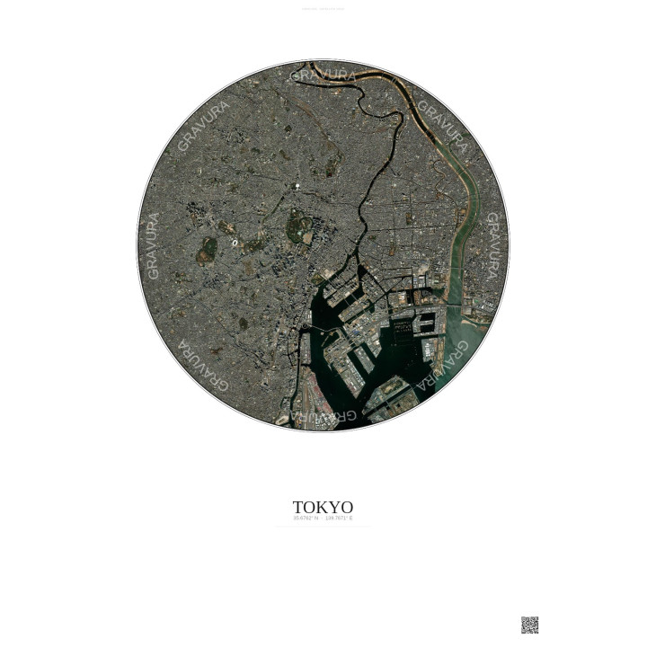 Affiche Tokyo – Poster vue satellite 10km Couleur | Gravura – Fond clair