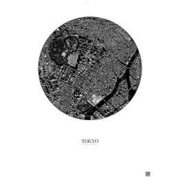 Affiche Tokyo – Poster vue satellite 2.5km N&B | Gravura – Fond clair
