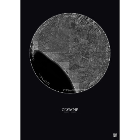 Affiche Olympie – Poster vue satellite 30km N&B | Gravura – Fond foncé