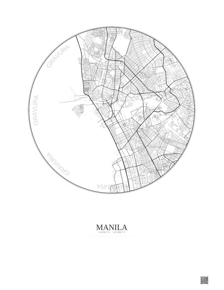 Affiche Manila – Poster carte de ville 6km | Gravura – Fond clair