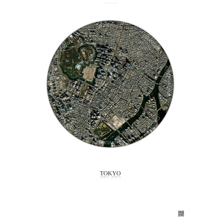 Affiche Tokyo – Poster vue satellite 2.5km Couleur | Gravura – Fond clair