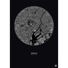 Affiche Tokyo – Poster vue satellite 6km N&B | Gravura – Fond foncé
