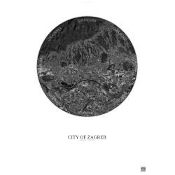 Affiche City Of Zagreb – Poster vue satellite 10km N&B | Gravura – Fond clair