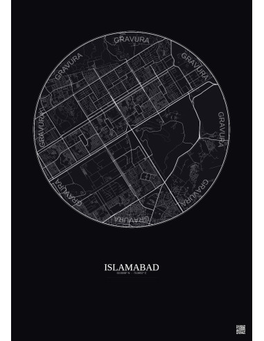 Affiche Islamabad – Poster carte de ville 6km | Gravura – Fond foncé