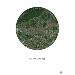 Affiche City Of Zagreb – Poster vue satellite 10km Couleur | Gravura – Fond clair