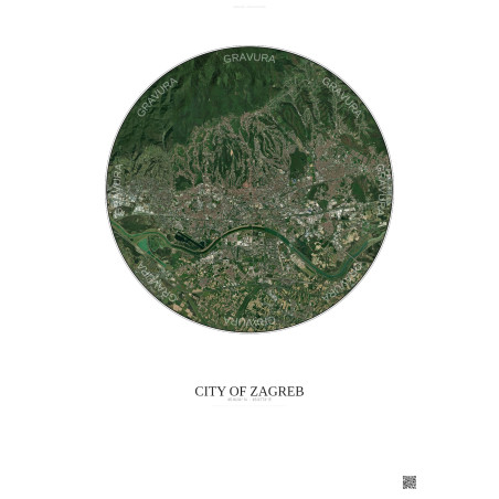 Affiche City Of Zagreb – Poster vue satellite 10km Couleur | Gravura – Fond clair