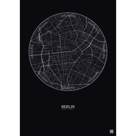 Affiche Berlin – Poster carte de ville 2.5km | Gravura – Fond foncé