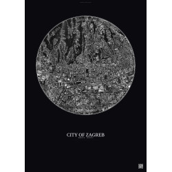 Affiche City Of Zagreb – Poster vue satellite 2.5km N&B | Gravura – Fond foncé