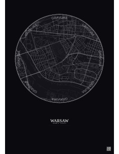 Affiche Warsaw – Poster carte de ville 2.5km | Gravura – Fond foncé 2