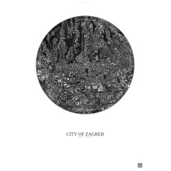 Affiche City Of Zagreb – Poster vue satellite 2.5km N&B | Gravura – Fond clair