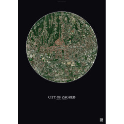 Affiche City Of Zagreb – Poster vue satellite 2.5km Couleur | Gravura – Fond foncé