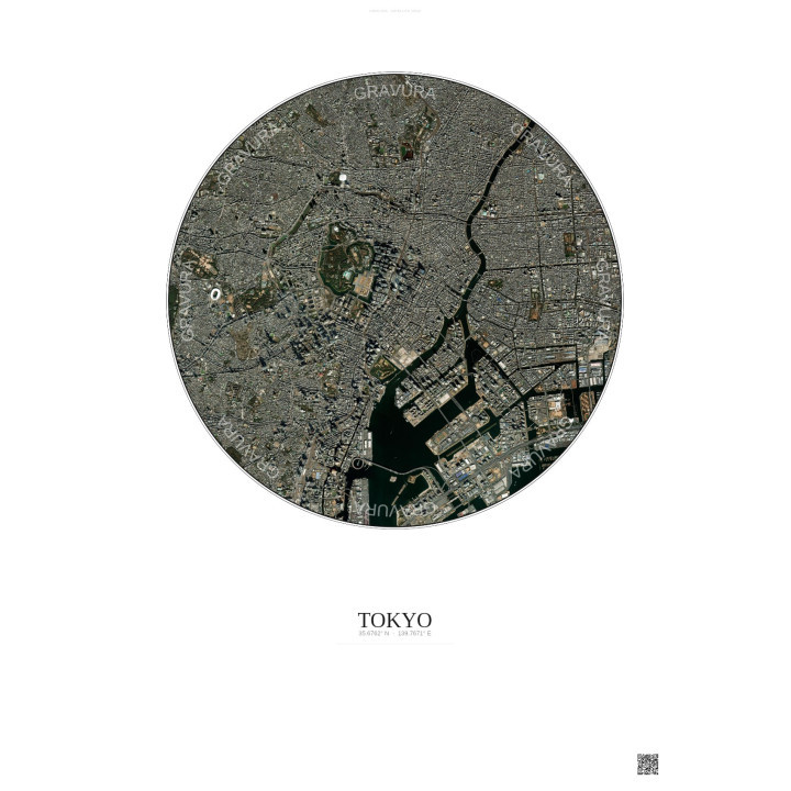 Affiche Tokyo – Poster vue satellite 6km Couleur | Gravura – Fond clair