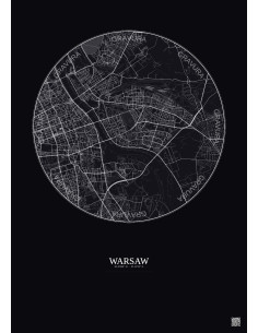 Affiche Warsaw – Poster carte de ville 6km | Gravura – Fond foncé 2