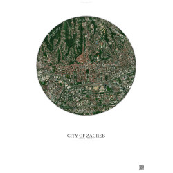 Affiche City Of Zagreb – Poster vue satellite 2.5km Couleur | Gravura – Fond clair