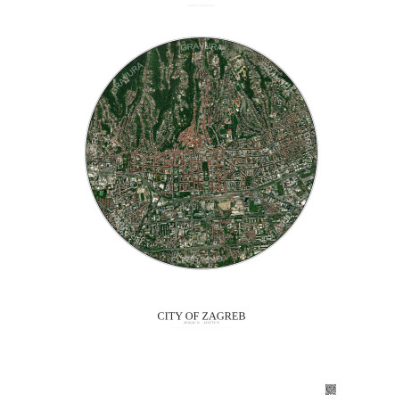 Affiche City Of Zagreb – Poster vue satellite 2.5km Couleur | Gravura – Fond clair