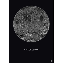 Affiche City Of Zagreb – Poster vue satellite 6km N&B | Gravura – Fond foncé