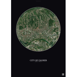 Affiche City Of Zagreb – Poster vue satellite 6km Couleur | Gravura – Fond foncé