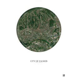 Affiche City Of Zagreb – Poster vue satellite 6km Couleur | Gravura – Fond clair