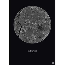 Affiche Budapest – Poster vue satellite 10km N&B | Gravura – Fond foncé