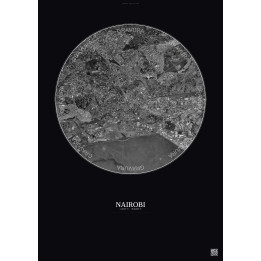 Affiche Nairobi – Poster vue satellite 6km N&B | Gravura – Fond foncé