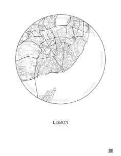 Affiche Lisbon – Poster carte de ville 6km | Gravura – Fond clair 2