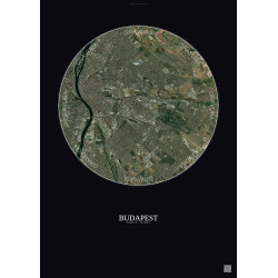 Affiche Budapest – Poster vue satellite 10km Couleur | Gravura – Fond foncé