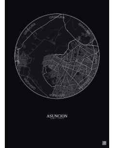 Asuncion City Map Poster 10km | Gravura – Dark background 2