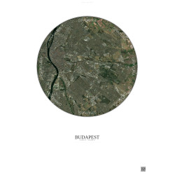 Affiche Budapest – Poster vue satellite 10km Couleur | Gravura – Fond clair
