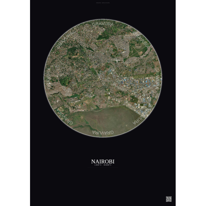 Affiche Nairobi – Poster vue satellite 6km Couleur | Gravura – Fond foncé