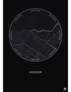 Affiche Asuncion – Poster carte de ville 2.5km | Gravura – Fond foncé 2