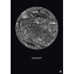 Affiche Budapest – Poster vue satellite 2.5km N&B | Gravura – Fond foncé