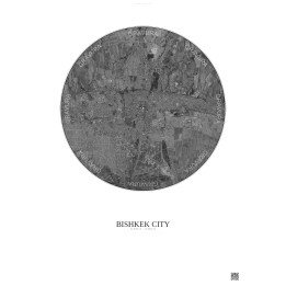 Affiche Bishkek City – Poster vue satellite 10km N&B | Gravura – Fond clair