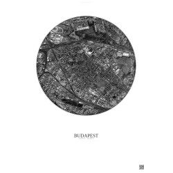 Affiche Budapest – Poster vue satellite 2.5km N&B | Gravura – Fond clair