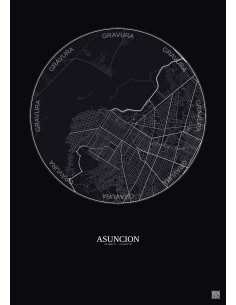 Affiche Asuncion – Poster carte de ville 6km | Gravura – Fond foncé 2