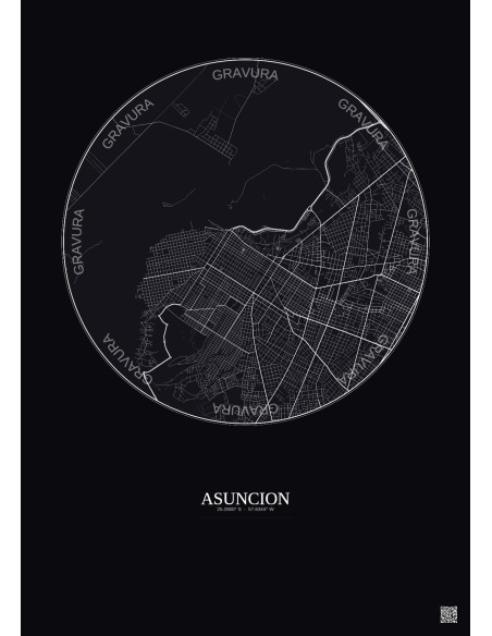 Affiche Asuncion – Poster carte de ville 6km | Gravura – Fond foncé