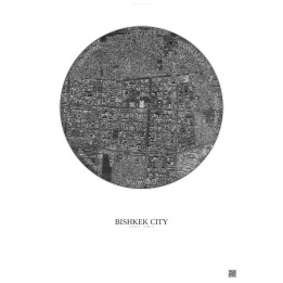 Affiche Bishkek City – Poster vue satellite 2.5km N&B | Gravura – Fond clair