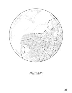 Affiche Asuncion – Poster carte de ville 6km | Gravura – Fond clair 2