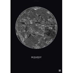 Affiche Budapest – Poster vue satellite 6km N&B | Gravura – Fond foncé
