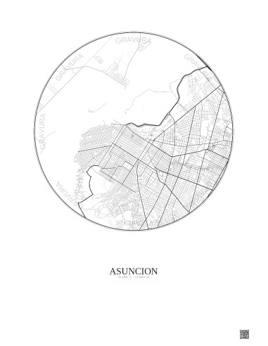 Affiche Asuncion – Poster carte de ville 6km | Gravura – Fond clair