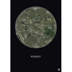 Affiche Budapest – Poster vue satellite 6km Couleur | Gravura – Fond foncé