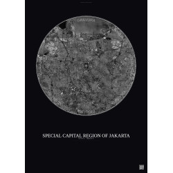 Affiche Special Capital Region Of Jakarta – Poster vue satellite 10km N&B | Gravura – Fond foncé