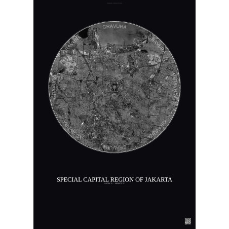 Affiche Special Capital Region Of Jakarta – Poster vue satellite 10km N&B | Gravura – Fond foncé
