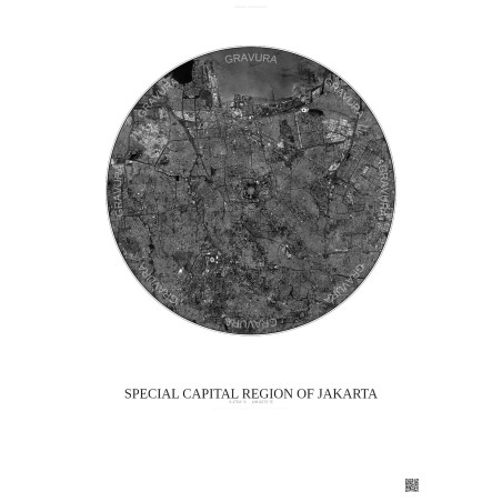 Affiche Special Capital Region Of Jakarta – Poster vue satellite 10km N&B | Gravura – Fond clair