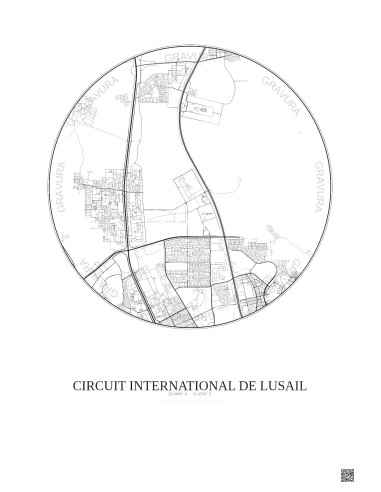 Affiche Circuit International De Lusail – Poster carte de ville 10km | Gravura – Fond clair