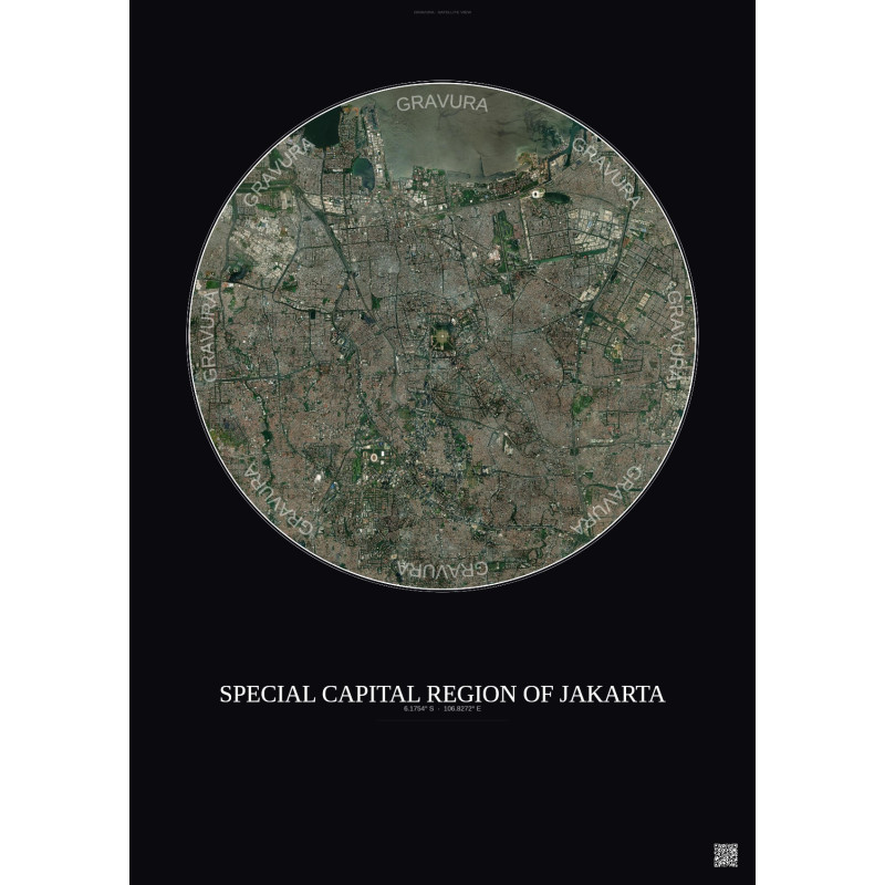 Affiche Special Capital Region Of Jakarta – Poster vue satellite 10km Couleur | Gravura – Fond foncé