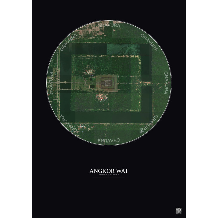 Affiche Angkor Wat – Poster vue satellite 1km Couleur | Gravura – Fond foncé